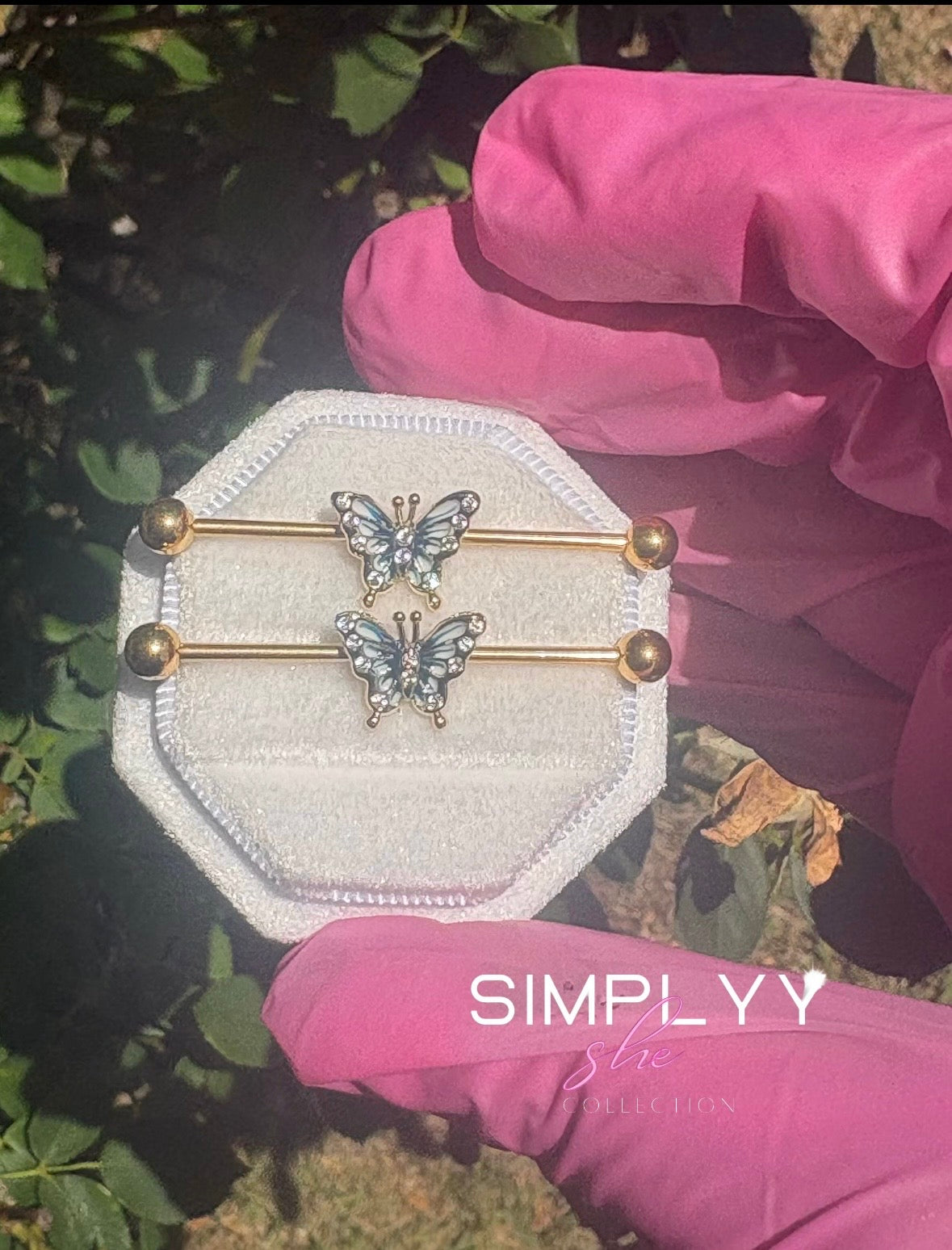 Sky jewel butterfly industrial ring